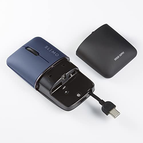 SANWA SUPPLY Бесшумная беспроводная мышь-комбо с синей светодиодной подсветкой, тонкая SLIMO/темно-синяя (перезаряжаемый) MA-WBBS310NV