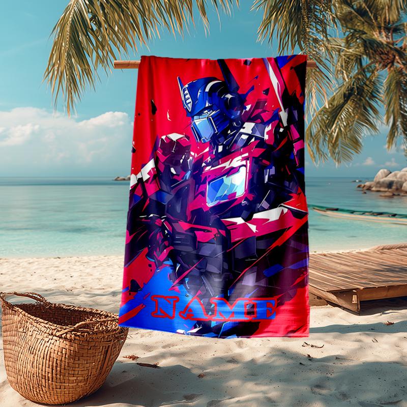 Custom Name Ultra-Soft Beach Towel with Transformers Theme,Ideal for Pool - Camping, Diving - Perfect Travel Essential, Vibrant Beach Towel.