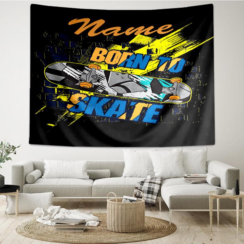 Custom Name skateboard Print Tapestry, Backdrop, Easy Setup, Ideal for Bedroom, Office & Living Room, with Aesthetic Wall Hanging Decor.