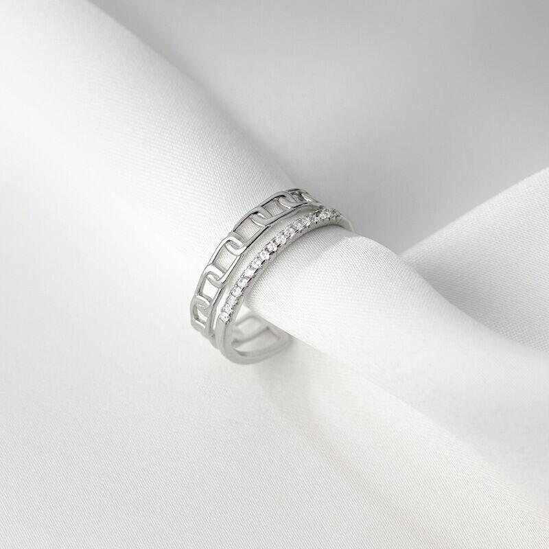 Открытые кольца из стерлингового серебра 925 пробы для женщин с двойной цепочкой и цирконием, элегантный креативный дизайн, нестандартные регулируемые украшения для вечеринок