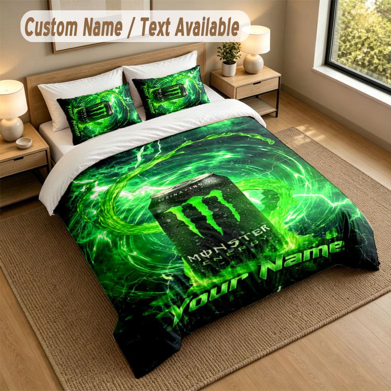 Bedding Set 1 Duvet Cover 2 Pillowcases Monster Energy Print Soft Bed Linen Bedroom Decor