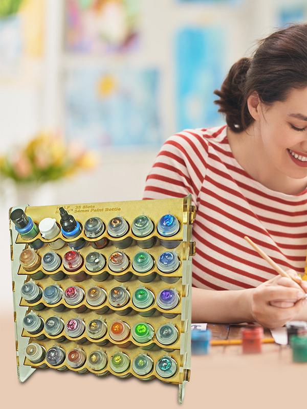 35 ячеек Стойка для баночек с краской Деревянная стойка для хранения красок Многоуровневая деревянная стойка-органайзер Легко собирается для набора миниатюрных красок