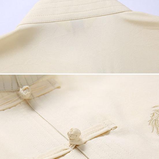 2 шт./компл., повседневный костюм среднего возраста, китайский стиль, узор дракона, воротник-стойка, короткий рукав, однобортный топ, комплект с длинными брюками с эластичной резинкой на талии