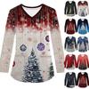 Женская модная рабочая одежда с V-образным вырезом, длинным рукавом и карманом, рождественский принт, футболка, топ