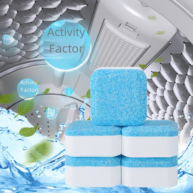 Таблетки для чистки баков стиральных машин барабанного типа: Шипучее средство для удаления пятен и дезинфекции.