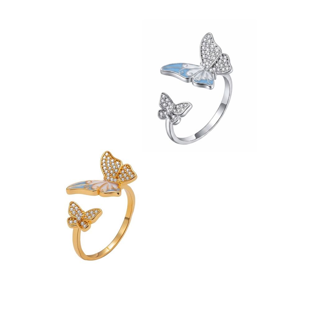 Elegant Butterfly Zircon Ring Enamel Finger Jewelry Sweet Butterfly Open Ring  Ladies Jewelry