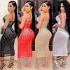 Sexy Sequin Glitter Crystal Midi Dress Women Sleeveless Strap Bodycon Club Dresses Plus Size Evening Mermaid Dresses