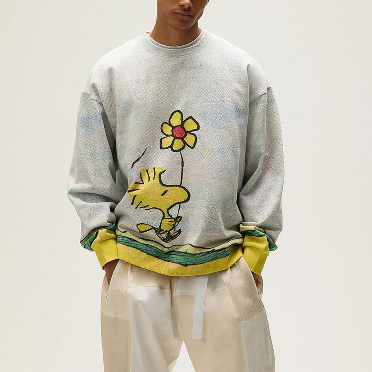 Kith For Peanuts Woodstock Comic Nelson Crewneck Chalk Men Tops Grey KHM033379-410