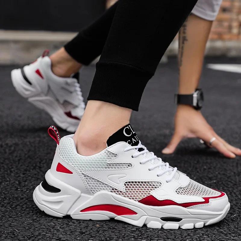 Fashion Mesh Men's Sneakers White Summer Platform Sneakers Stylish Lace-up Male Sneaker Breathable Man Tenis Footwear Men's Sports Shoes