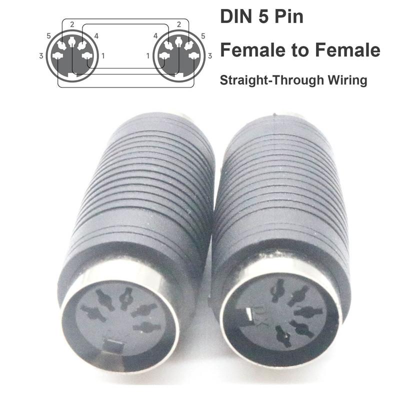 2pcs 5 Pin DIN MIDI Female to Female Audio Type Recorder Amplifier Extension Adapter Gender Changer for Live Performance Studio