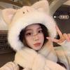 Милая плюшевая шапка с лисьими ушками, женская зимняя шапка-шарф, утолщенная теплая шапка-балаклава