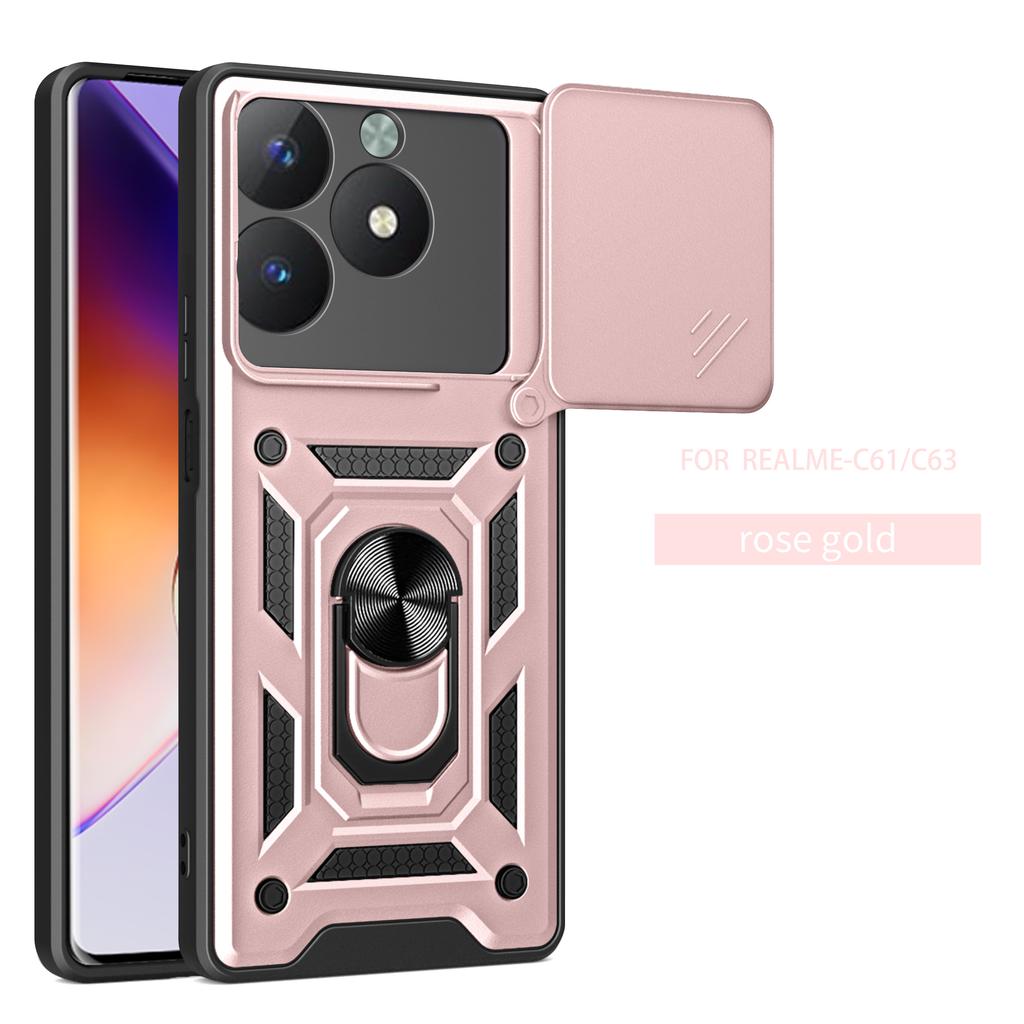Чехол для Realme C61 Чехол для Realme C63 Чехлы для Realme C63 4G Магнитное кольцо-держатель Бронированный чехол для телефона Защита камеры сдвижной Задняя крышка
