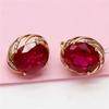Classic Series Romantic Sapphire Earings Stud Plated Rose Golden Inlaid Oval Ruby Earrings for Women Wedding Zircon