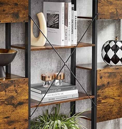 Bookcase, Shelves with 14 Storage Shelves, Metal Frame, Living Room, Study, Office, Industrial Style, 158 X 24 X 166 Cm, Rustic