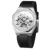 Luxury Brand FORSINING Factory Octagon Stainless Steel Skeleton Mechanical Man Watch Automatic Movement Clockwork Silicone Strap