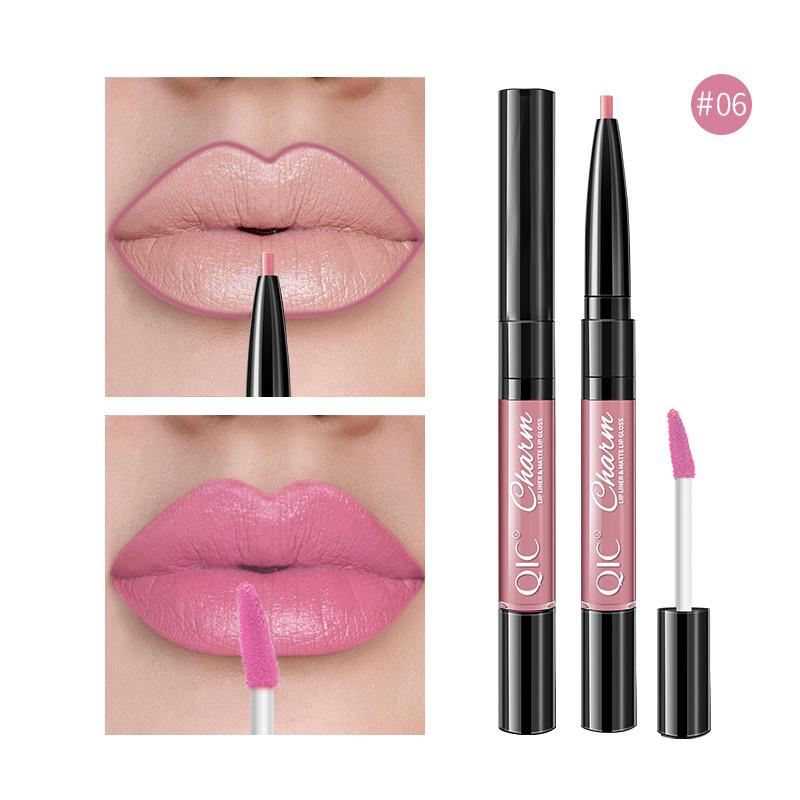 Двусторонняя глазурь для губ Карандаш для губ Губная помада-ручка Матовая чашка с антипригарным покрытием Двусторонний карандаш для губ Макияж «два в одном»