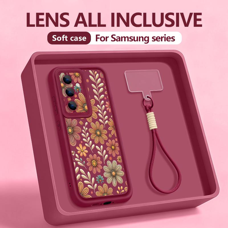 Ремешок на запястье Чехол для телефона Для Samsung Galaxy S26 S24 S25 Ultra S23 S25 FE A57 A17 A56 A16 A55 A54 A15 A25 5G Мультяшный Цветочный Чехол