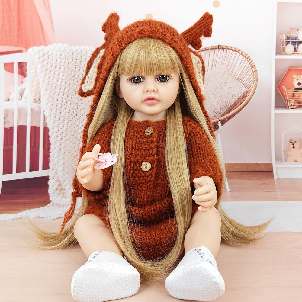 Реалистичная кукла-реборн из мягкого силикона 55 см 22 дюйма с одеждой, магнитной соской, бутылочкой для кормления, набором ручной работы, подарком на день рождения для девочки