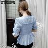 WTEMPO Однотонные шифоновые рубашки, женские летние французские приталенные модные модные топы с короткими рукавами и бусами, уличная одежда