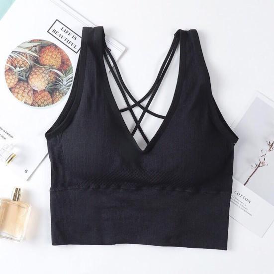 Women Vest Bra Cross Back V Neck Push Up Padded No Steel Ring Detachable Chest Pads Solid Color Yoga Bra Female Underwear