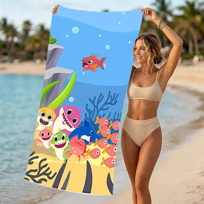 Beach Towel with B-Baby Shark Pattern - soft,absorbent,machine washable Lightweight&Modern,swimming,Travel Essentials