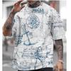 Men's Vintage Nautical Map Compass Print T-Shirt Summer Daily Loose Short Sleeve Male Tops Casual Tees Unisex Clothing Apparel