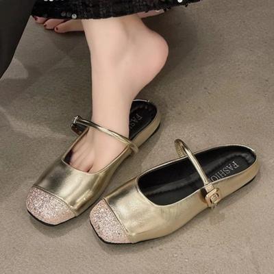 Распродажа модной женской обуви. Модные закрытые женские тапочки. Осенние неглубокие пайетки. Твердая подошва. Повседневные удобные туфли на плоской подошве.