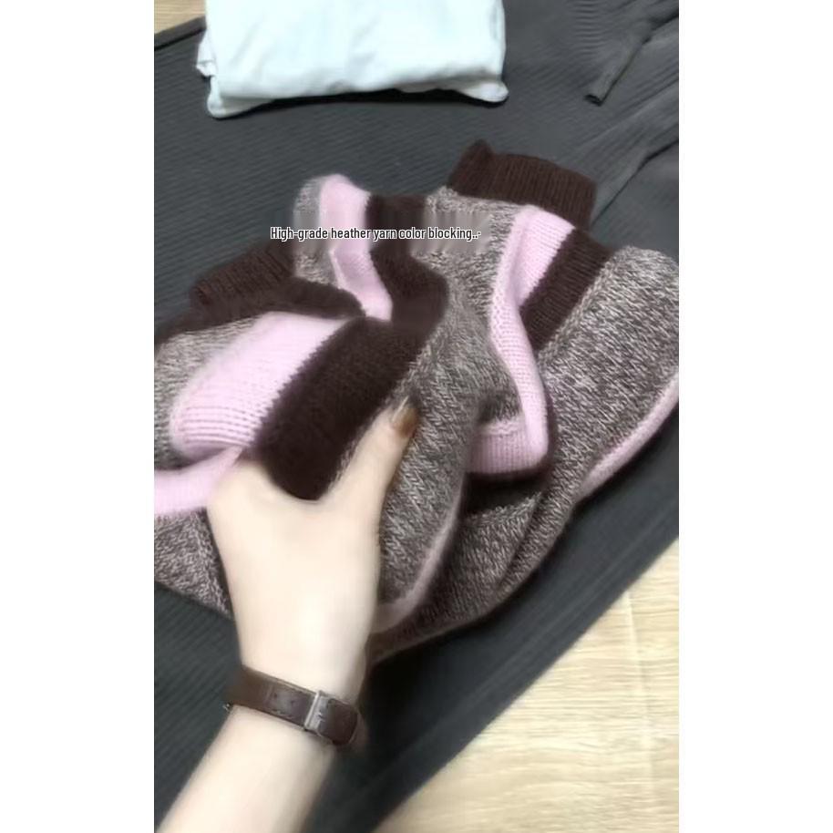 Women's 2025 Cozy Color Block Striped Knit Sweater - Soft & Versatile Loose Fit
