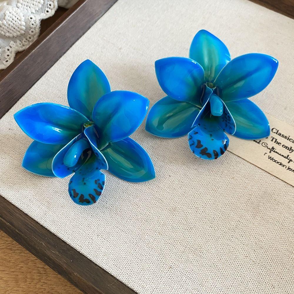 Silver Needle Simulated Flower Drop Earrings Beach Jewelry Vacation Style Earrings Women