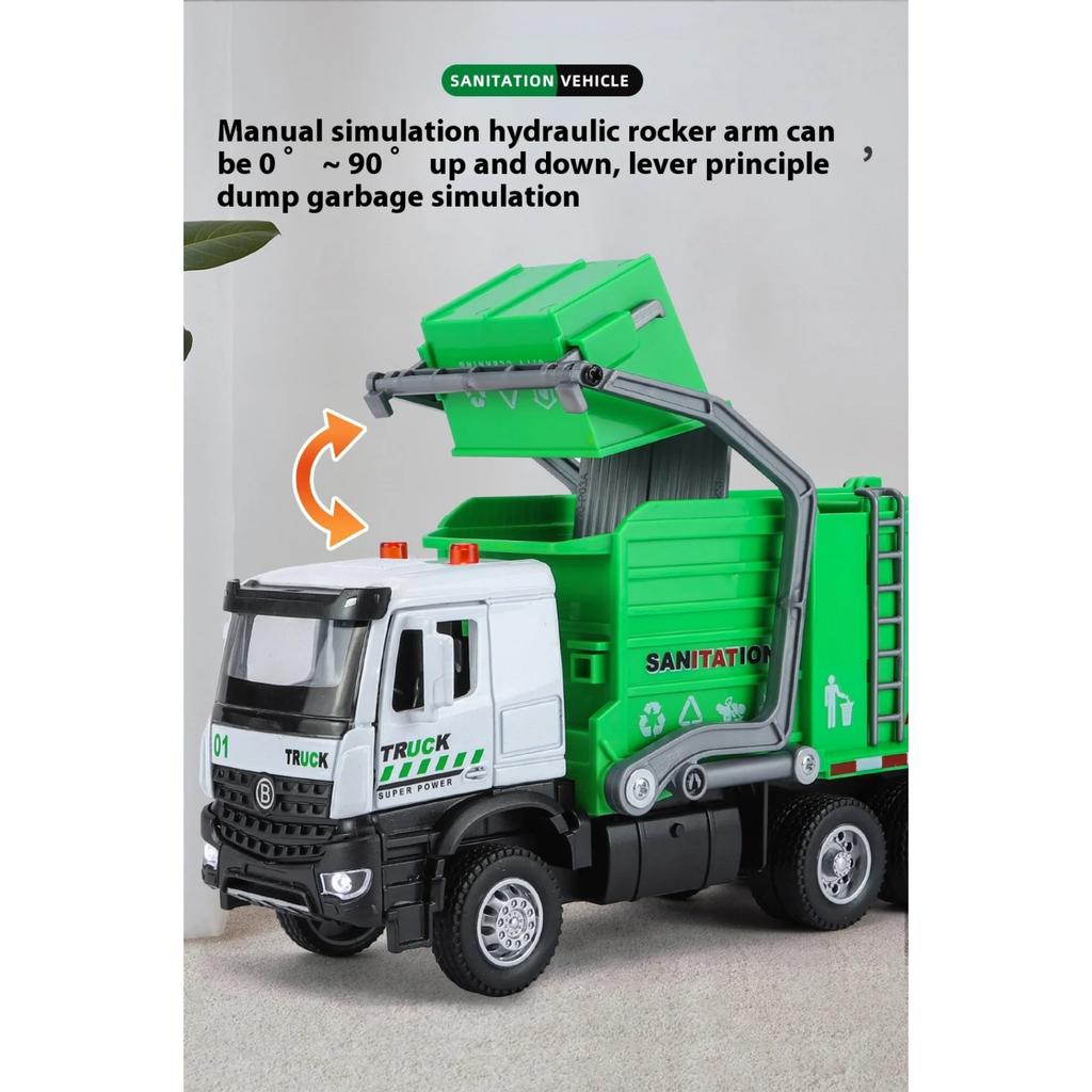 1/35 Мусоровоз для городской санитарии Сплавная машина Литая металлическая модель Детские инженерные игрушки Подарок на день рождения для детей