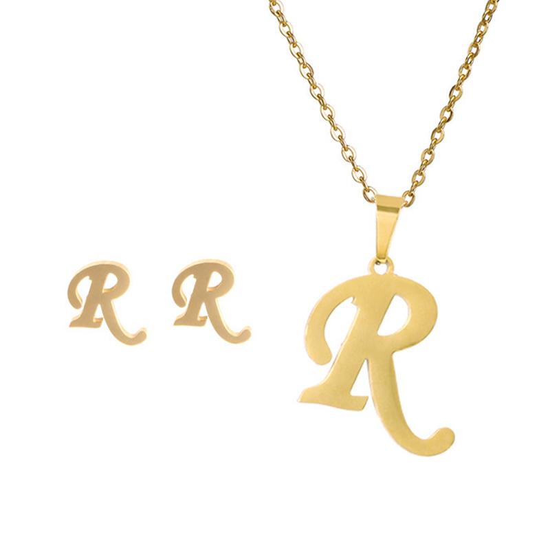 Мода Нержавеющая сталь A-Z Алфавит Инициал Ожерелье 26 Английских Букв Серьги Ожерелье Для Женщин Набор Персонализированные Ювелирные Изделия Подарок CLE