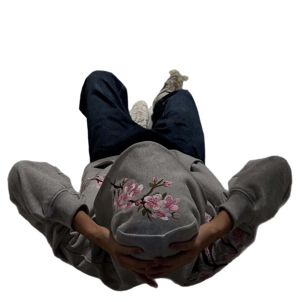 Унисекс Худи в уличном стиле с вышивкой ретро-цветов и вишни