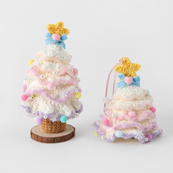 Knitted Christmas Tree Ornament Colorful Multi-Layered Crochet Christmas Tree Decoration with Bell And Star Top for Holiday Home Decor