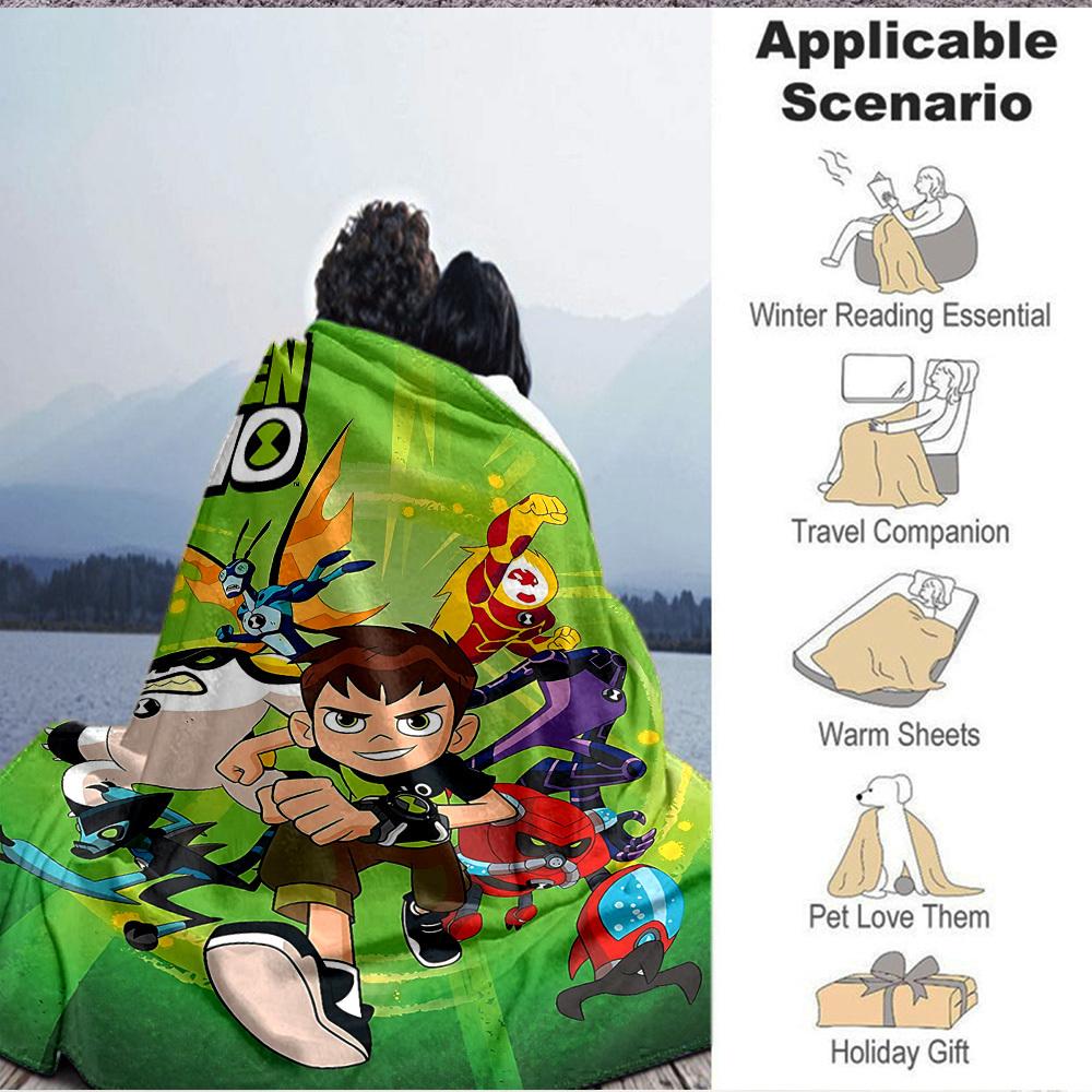1pc Ben10 Aliens Flannel Blanket, Soft Skin Friendly with Digital Printing, Various Sizes Available for Family, Friends, Birthday
