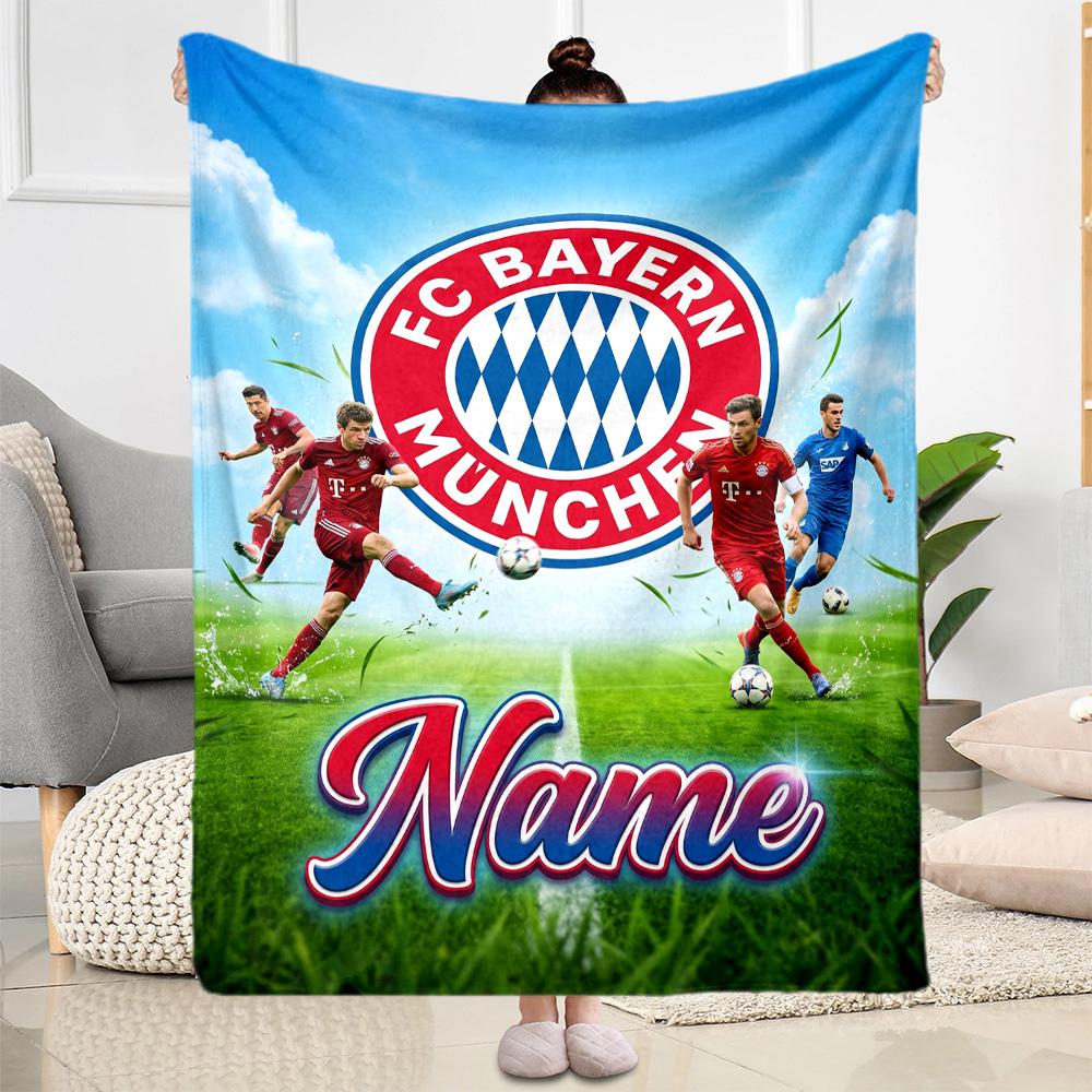 Bayern Munich Soccer Match Customize Text Blanket Cozy Customizable Blanket Comfortable for Bed Seaside Couch Office Four Seasons Universal