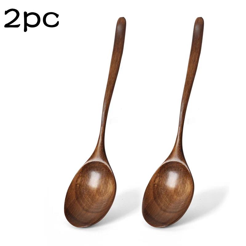 Large Wooden Spoons Natural Wood Soup Spoon Long Handle Honey Coffee Milk Teaspoon Spice Condiment Scoops Tableware Tools4