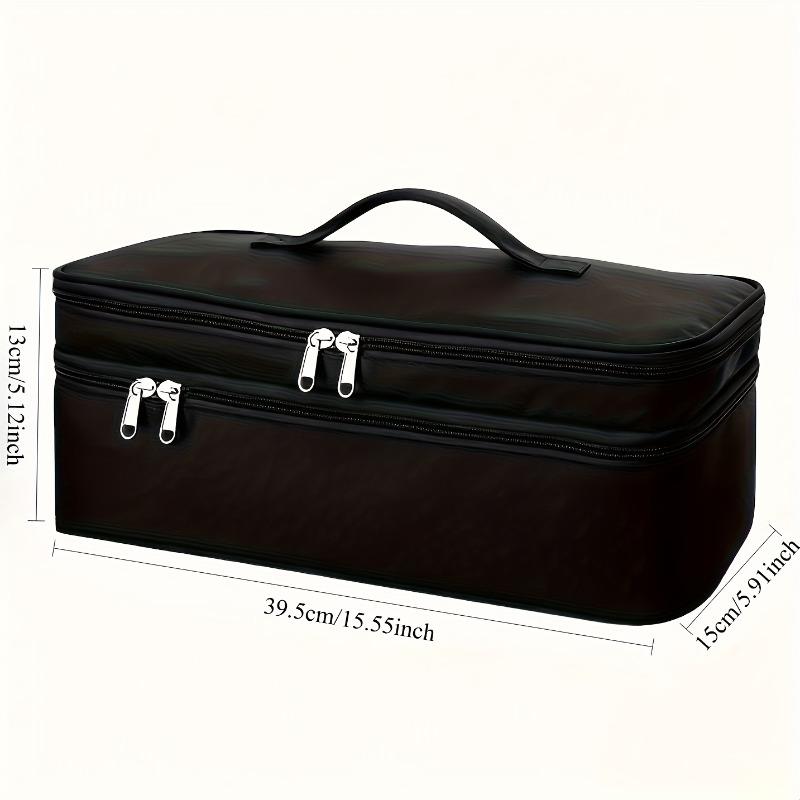 Storage Bag Double-Layer Large Capacity Zipper Travel Case with Hair Tool Compartments Durable Nylon Portable Makeup Bag