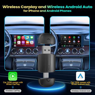 Проводной к беспроводному блоку CarPlay с двумя головками для Apple и Android Auto