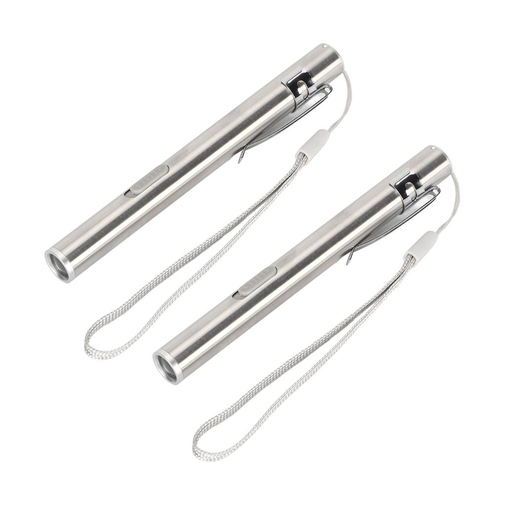 2Pcs Mini Flashlight Pocket Clip Stainless Steel ABS Rechargeable 600mAh Battery Pen Flashlight for