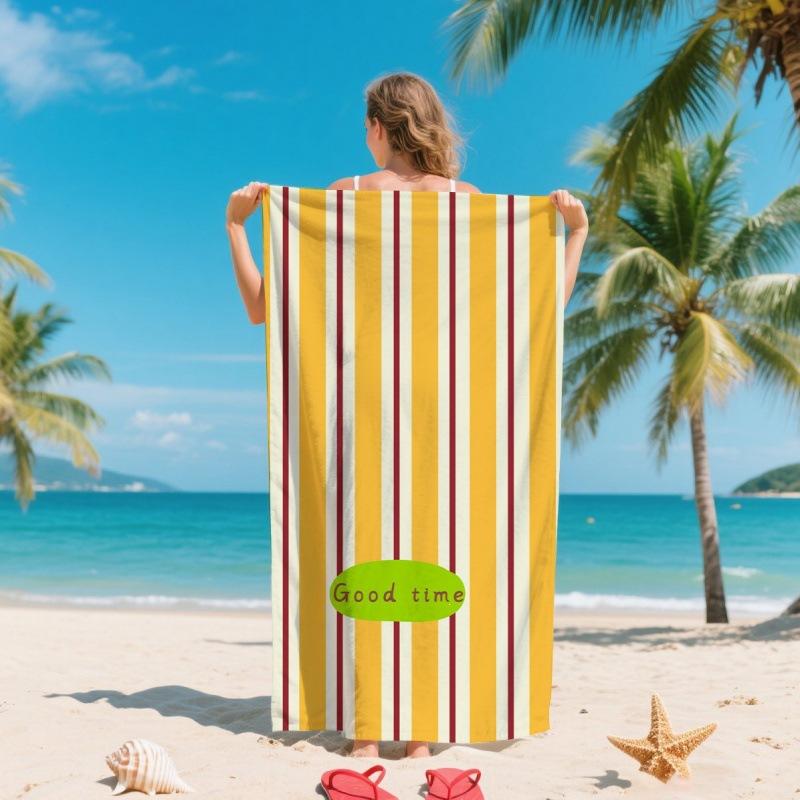 For Fashion Summer Colorful Striped Ultra-Soft Microfiber Beach Towel Quick-drying Silver Ion Antibacterial Cross-Border