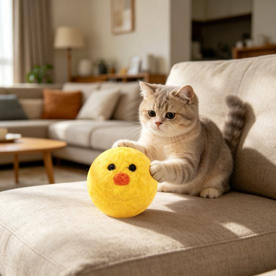 Игрушки для кошек Желтая утка Бесшумные шерстяные шарики Мягкая устойчивая к укусам войлочная игрушка для кошек Безопасная Игрушка для развлечения домашних животных для котенка