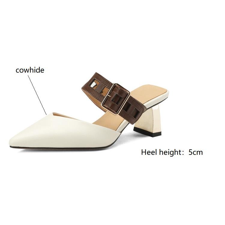 Fashion 2025 New Summer Women Shoes Pointed Toe High Heels Women Sandals Shoes for Women Cowhide Shallow Mueller Shoes Slippers Women