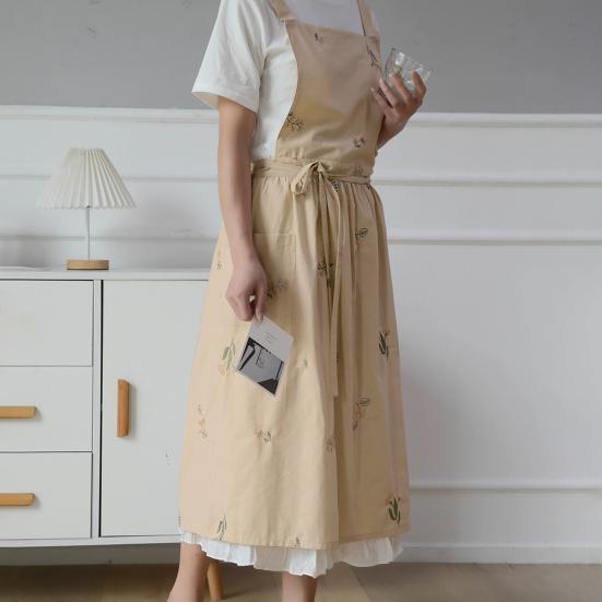 Фартук для готовки с крестообразной спинкой, дышащий, ретро, хлопковый, вышитый, нагрудный фартук для дома