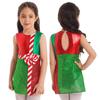 Girls Christmas Dress Striped Color Block Sleeveless Back Cutout Shiny Layer Skirt Jumpsuit Stage Costume