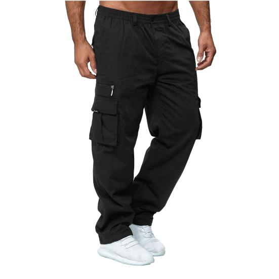 Мужские брюки весна-осень с несколькими карманами, эластичный пояс, прямые спортивные брюки, эластичные брюки, однотонные свободные уличные спортивные брюки для бега