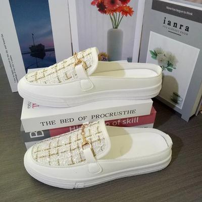 Модная женская обувь 2025 Горячая распродажа Женские тапочки с закрытым носком Повседневные тапочки Женские Металлическая отделка Платформа Балетки Женские