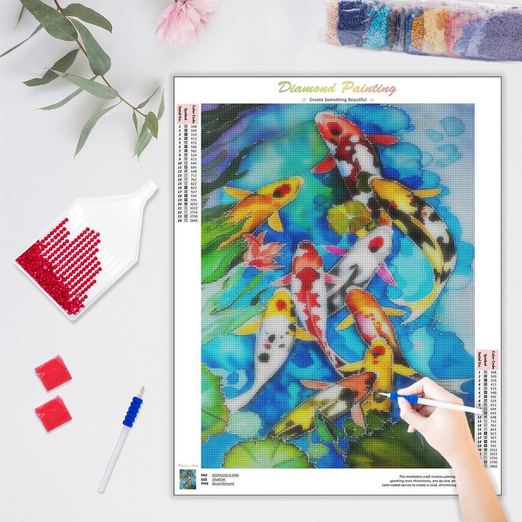 5D алмазная живопись Карп Вышивка крестиком полная круглая картина животного ручная работа мозаика украшение дома 30x40 см