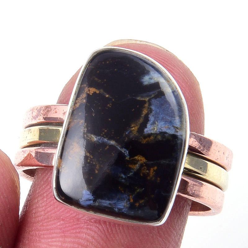 Natural Pietersite Gemstone Handmade 925 Sterling Silver Two Tone Ring S.9 F8f22