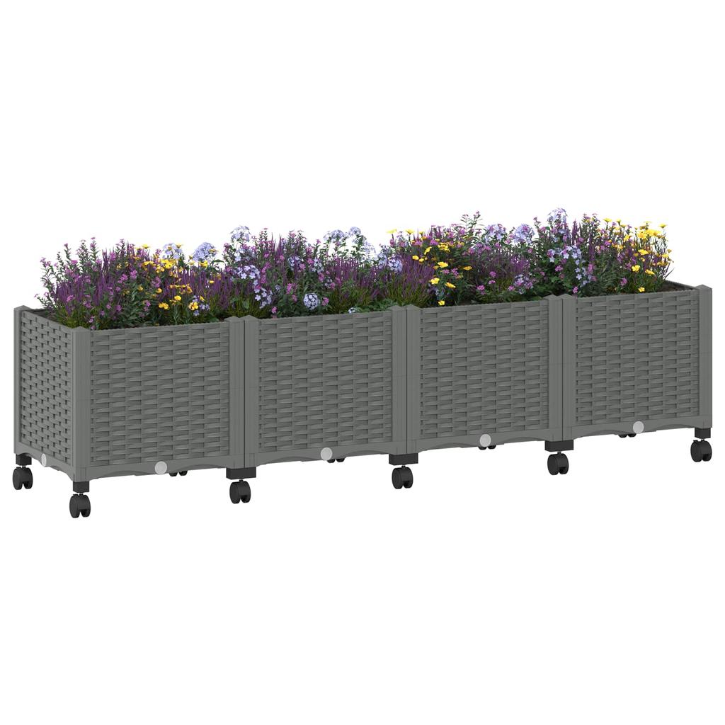 Garden Planter with Wheels Light Gray 160 x 40 x 48 cm PP