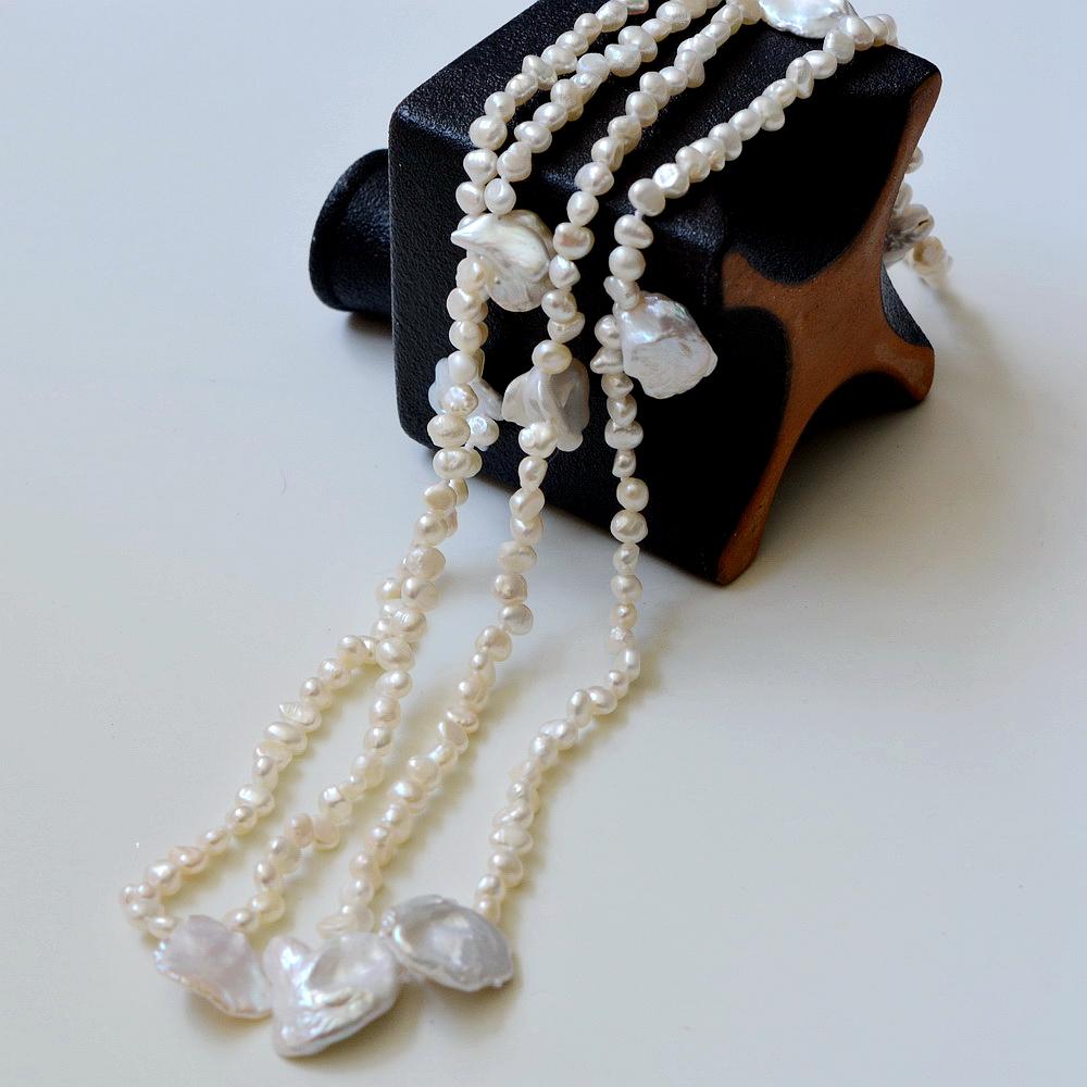 Женское длинное жемчужное ожерелье из белого натурального пресноводного жемчуга, ожерелье-свитер, нерегулярное макси-ожерелье в стиле барокко